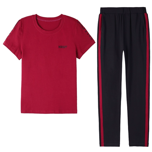 Тонкий спортивный костюм, летняя одежда, хлопковый комплект для отдыха для матери, городской стиль, в западном стиле