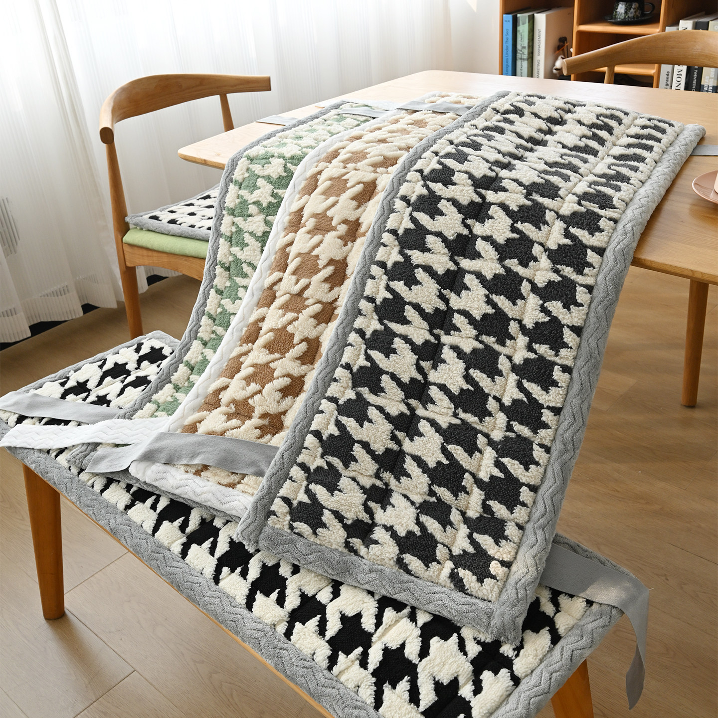 水晶绒长凳垫秋冬餐椅坐垫实木长条卡座换鞋凳垫加厚防滑支持定制