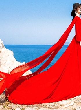 超仙时尚沙滩沙漠旅游度假拍照真丝桑蚕丝连衣裙三亚超长大摆长裙