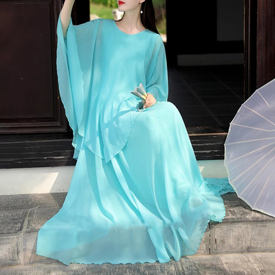 新中式假两件真丝连衣裙