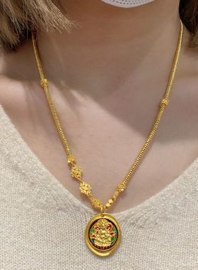 久不掉色沙金烧蓝黄财神吊坠转运财神藏式扎基拉母项链唐卡锦鲤女