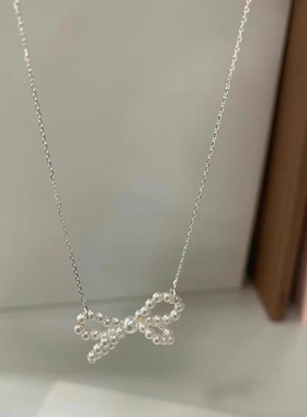 ANYI施华洛水晶珍珠蝴蝶结小巧精致时尚925纯银项链韩版简约气质