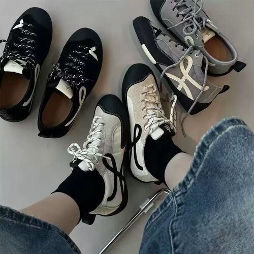 秋季复古拼色登山徒步德训鞋女内增高系带休闲运动鞋软底小个单鞋