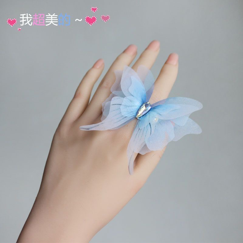 超仙蝴蝶水钻戒指舞蹈表演网红直播拍照道具儿童舞台走秀手指花