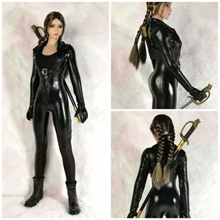1/6可动包胶素体女兵人衣服女手办模型机车特工连体皮衣手工DIY