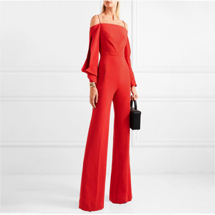 泰国潮牌女春夏高端名媛气质轻奢小众高级感红色连体裤 晚礼服 泰式