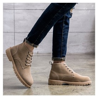 冬季马丁靴男款高帮皮鞋翻毛真皮加绒靴子厚底磨砂英伦中帮沙漠靴