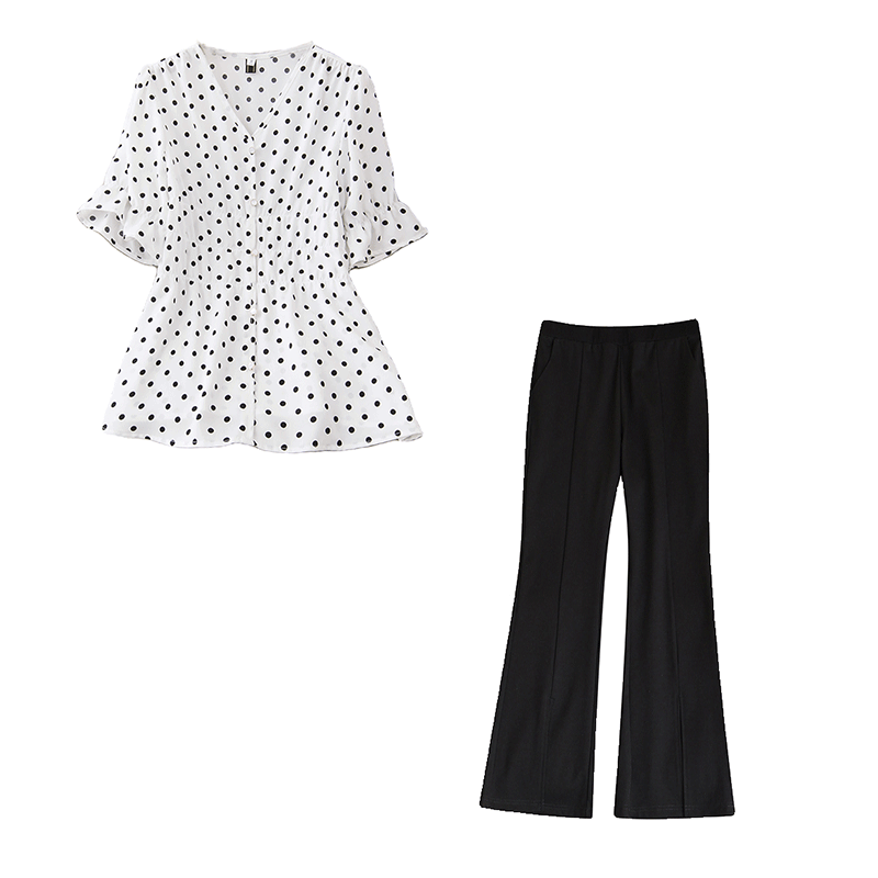 伊自尚波点雪纺衫套装2023新款微胖mm大码女装宽松显瘦夏季上衣