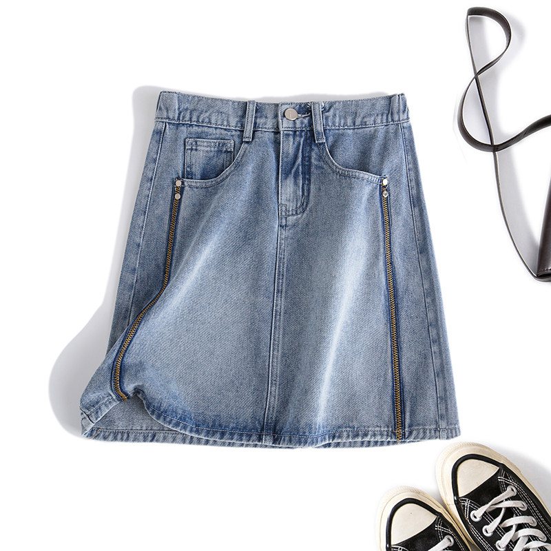伊自尚2023年新款女装韩版大码胖mm韩版夏季百搭显瘦A字牛仔短裙