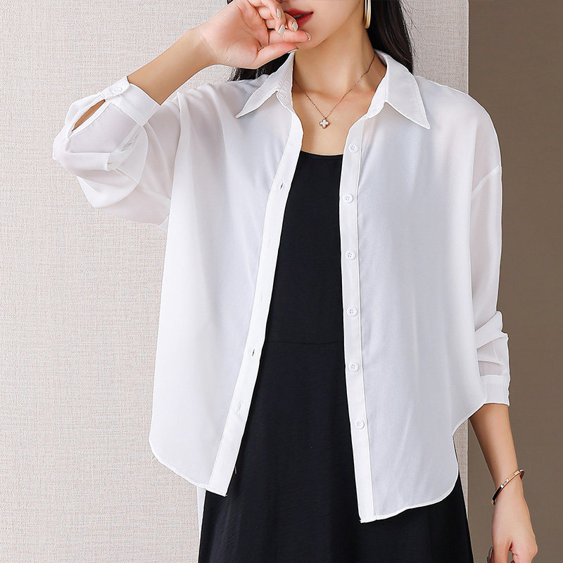 伊自尚2023年新款女装时尚大码胖mm遮肉显瘦薄款百搭长袖衬衫上衣
