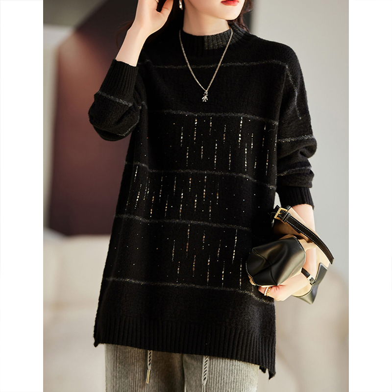 2024年春季新款大码装毛衣女胖mm大码装宽松显瘦重工烫钻百搭上衣