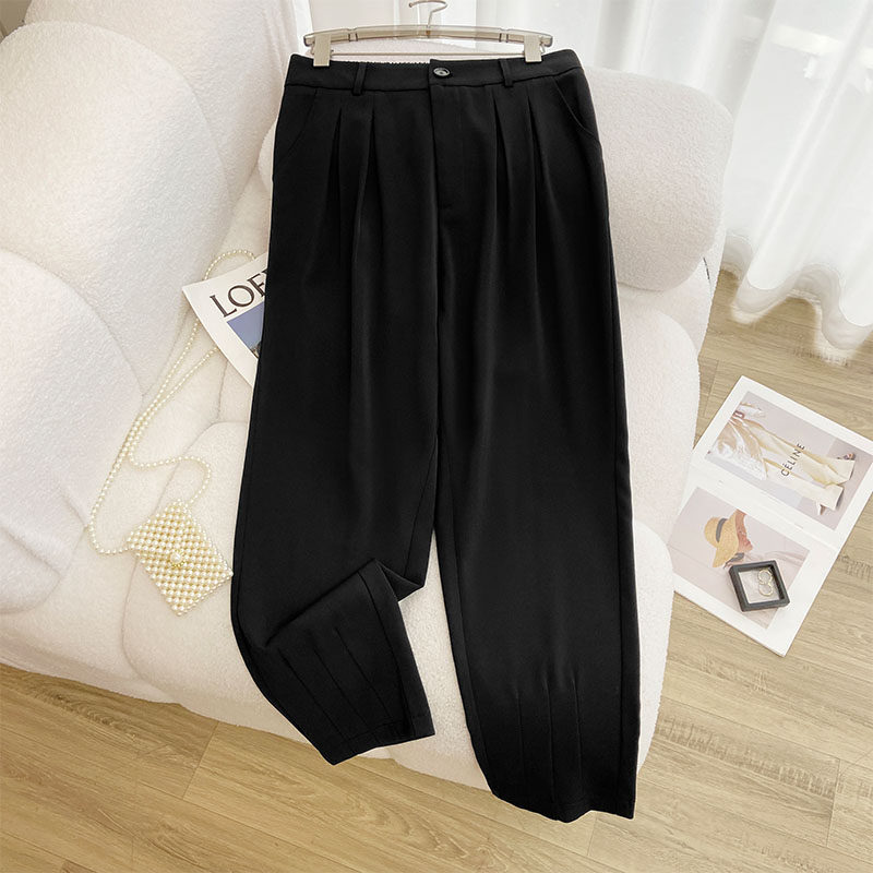 伊自尚2023年夏季新款女装时尚大码胖mm直筒休闲显瘦开叉小西裤女