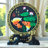 新中式 饰品 年年有余创意摆件客厅卧室玄关博古架活性炭雕家居装