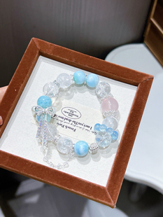天然海蓝宝白水晶海纹石手串水逆期转运提升自信桃花手链礼物女