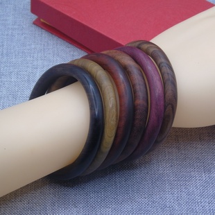 黑檀木圆条素镯天然绿紫檀做生大漆手链饰品男女时尚贵妃镯鸡血藤