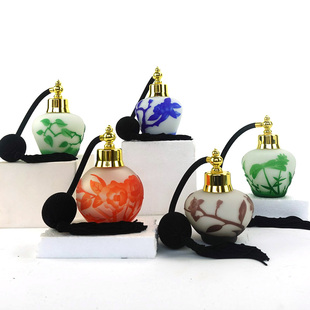 复古琉璃葛蕾雕花酒精香水喷雾分装空瓶气囊细雾器拍摄小饰品礼品