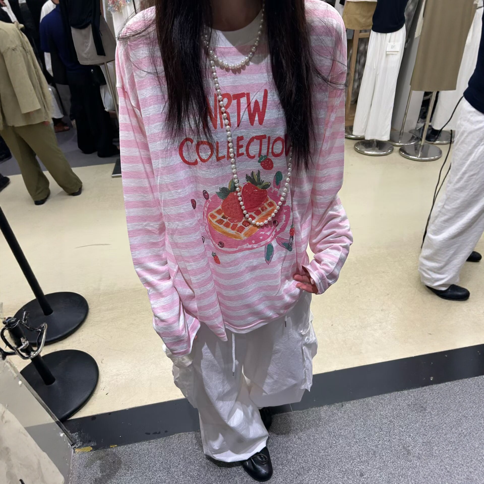 慵懒风撞色条纹印花长袖防晒t恤
