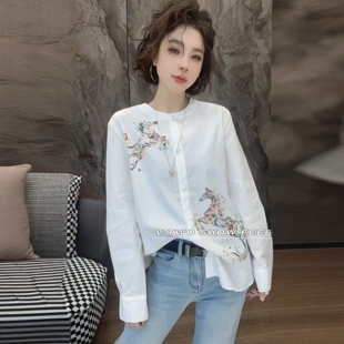 欧洲站2026早春新款新中式国风刺绣衬衫女长袖宽松百搭时尚上衣潮