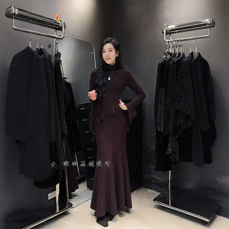 半高领不规则蕾丝拼接洋气上衣女