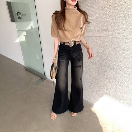 ZM欧洲站高腰微喇牛仔裤女