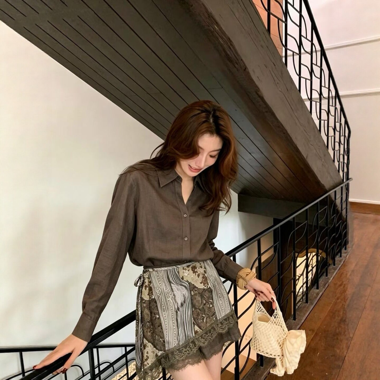 欧货苎麻衬衫花色屁帘短裤三件套