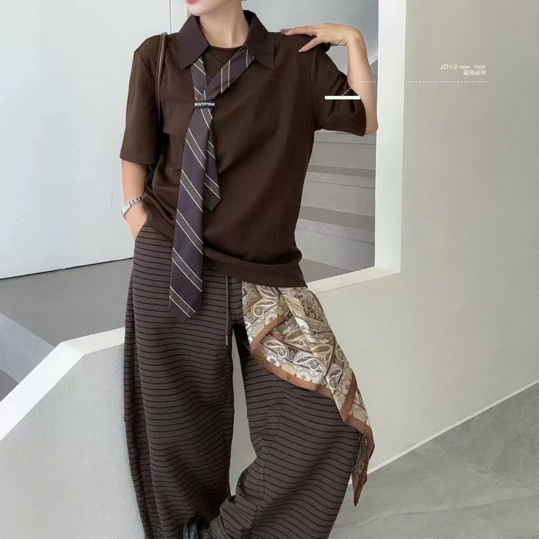 设计感领带POLO领百搭短袖T恤女