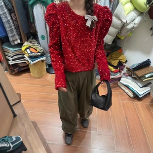 捡漏福利2025春秋新款欧洲站欧货重工亮片打底衫T恤女潮上衣