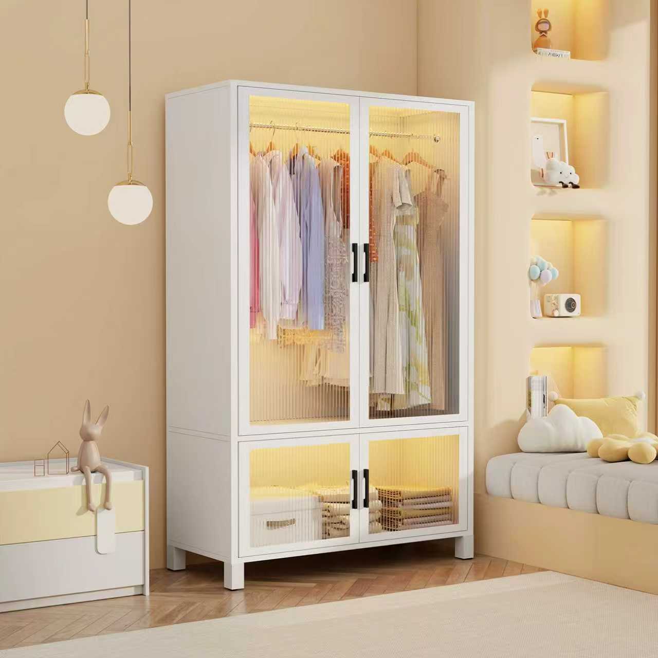 钢制衣柜卧室家用出租房用简易组装铁皮金属组合衣橱衣帽间收纳柜