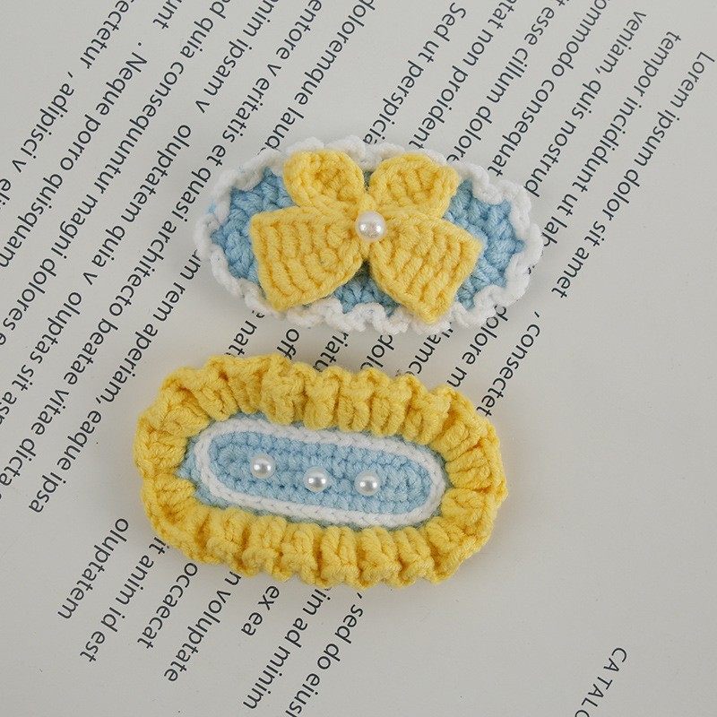 手工编织发卡织女毛线钩织春夏甜美头饰蓝黄色系创意手编发饰成品