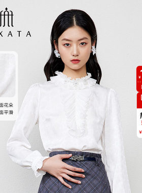 宫廷文艺系法式浪漫缎面提花小衫
