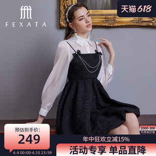 新品 FEXATA连衣裙2022年春季 甜酷风俏皮假两件公主裙减龄蓬蓬裙