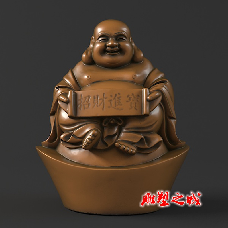 弥勒坐元宝 弥勒佛圆雕图三维图stl雕刻设计素材3D打印立体图