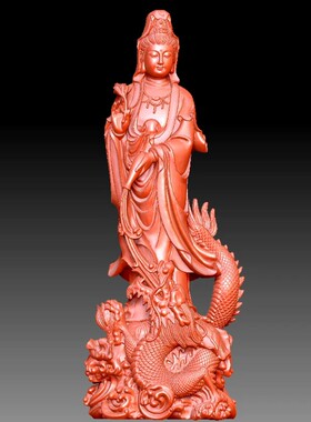 三维立体图3D打印雕刻图stl圆雕图  站骑龙观音菩萨乘龙