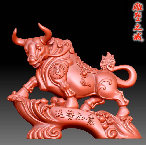 三维立体图3D打印雕刻图stl圆雕图  9799牛运势如意