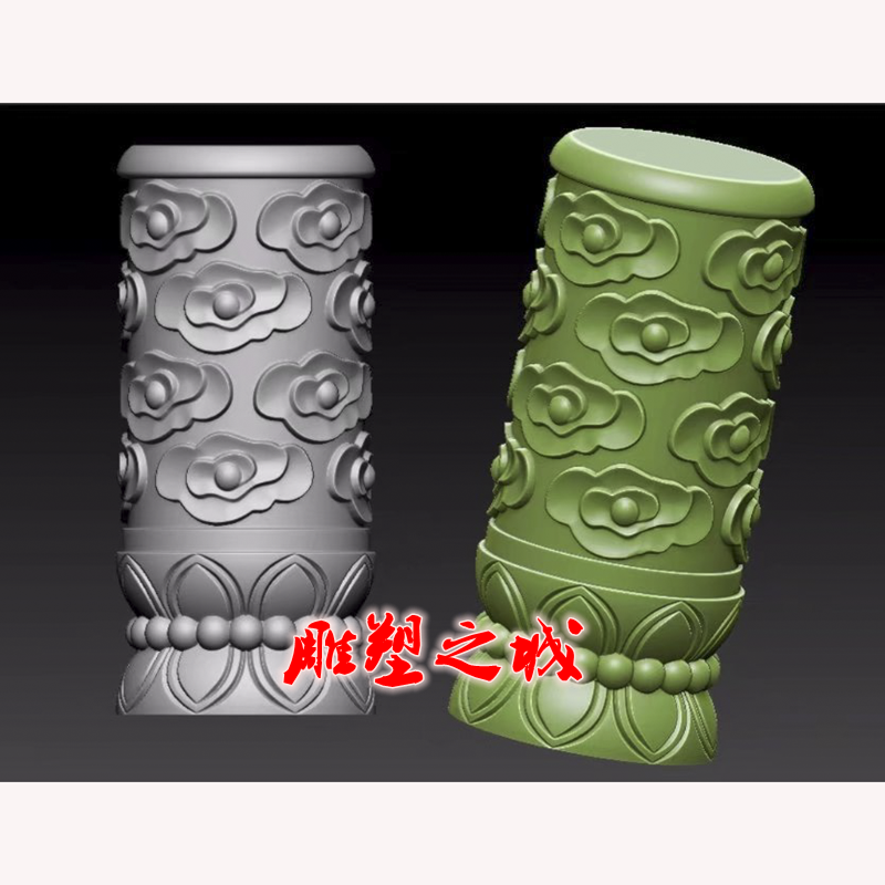 圆雕图三维图stl雕刻设计素材3D打印  4层祥云柱头