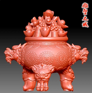 三维立体图3D打印雕刻图stl圆雕图    9159聚宝盆