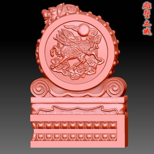 圆雕图三维图STL雕刻素材3D打印立体图精雕 麒麟狮子门墩石