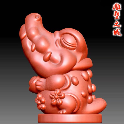 三维立体图3D打印雕刻图stl圆雕图   9484鳄鱼抱元宝