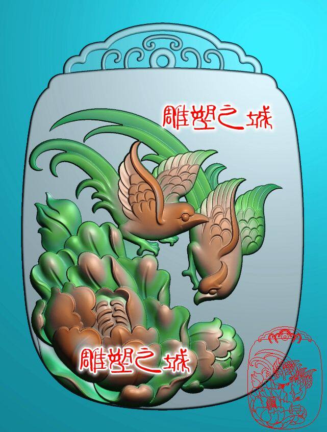 精雕图 灰度图 浮雕图 电脑雕刻图 云牌头鸟语花香