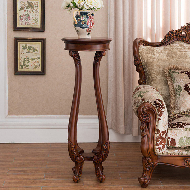 美式花架子客厅落地式木质花盆架欧式艺术花瓶植物架实木圆几花几