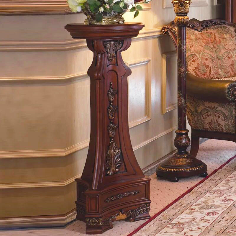 美式实木复古做旧客厅花架室内角几奢华别墅雕刻电话台几定制花几