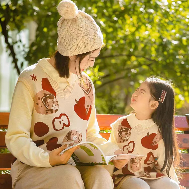 亲子装毛衣马甲不一样的母女装2025新款潮姐妹装简约日系亲子毛衣