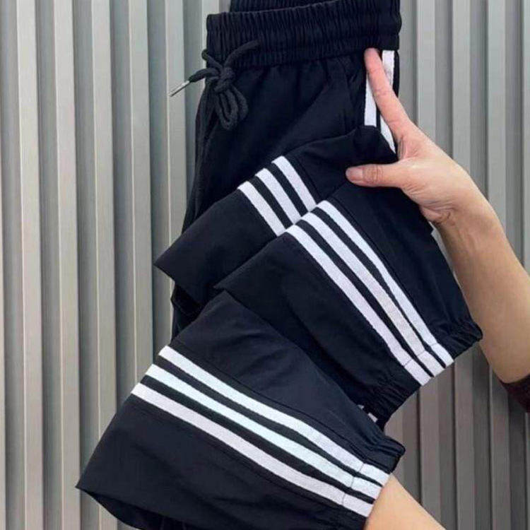 大码美式条纹防晒速干哈伦裤子女休闲裤