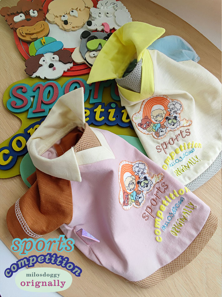 milos&doggy 运动会系列 主题V领拼色体恤衫 宠物服装狗衣服