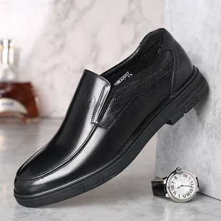 2023年官方免系带皮鞋男正品新款休闲真皮单鞋低帮套脚爸爸鞋秋季