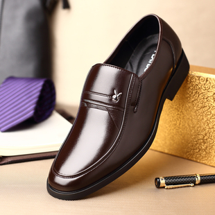 2020春季工作真皮无带商务爸爸皮鞋男50-60岁休闲中老年平头男鞋