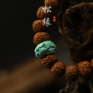 优化绿松石文玩虎头扣配珠老虎墩子手串配饰生肖虎雕刻件隔珠卡环