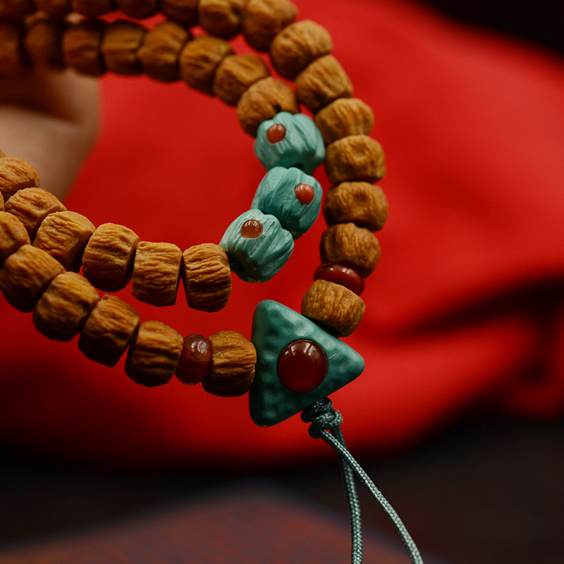 微沁绿松石三角佛头背云三通吊坠配件镶嵌108手串百香籽配饰 配珠