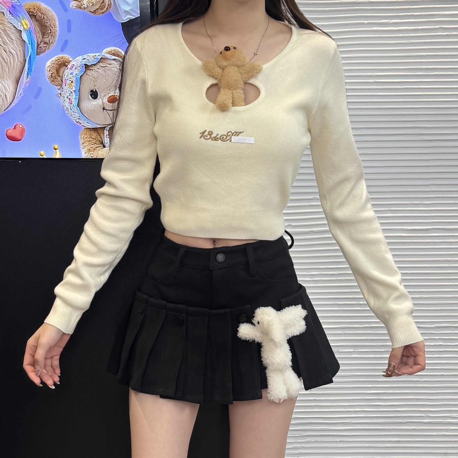 小熊新款可拆卸裙摆裙裤百褶半裙