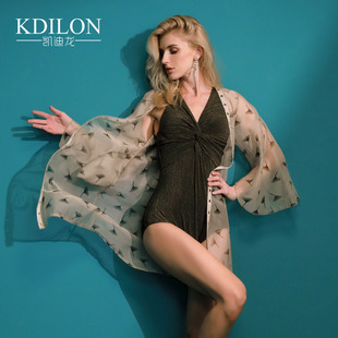 凯迪龙连体游泳衣女保守性感遮肚显瘦复古泡温泉三角露背新款 泳装